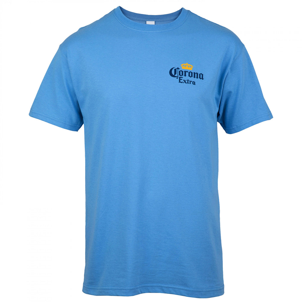 Corona Extra Label Carolina Blue Front and Back Print T-Shirt Image 2