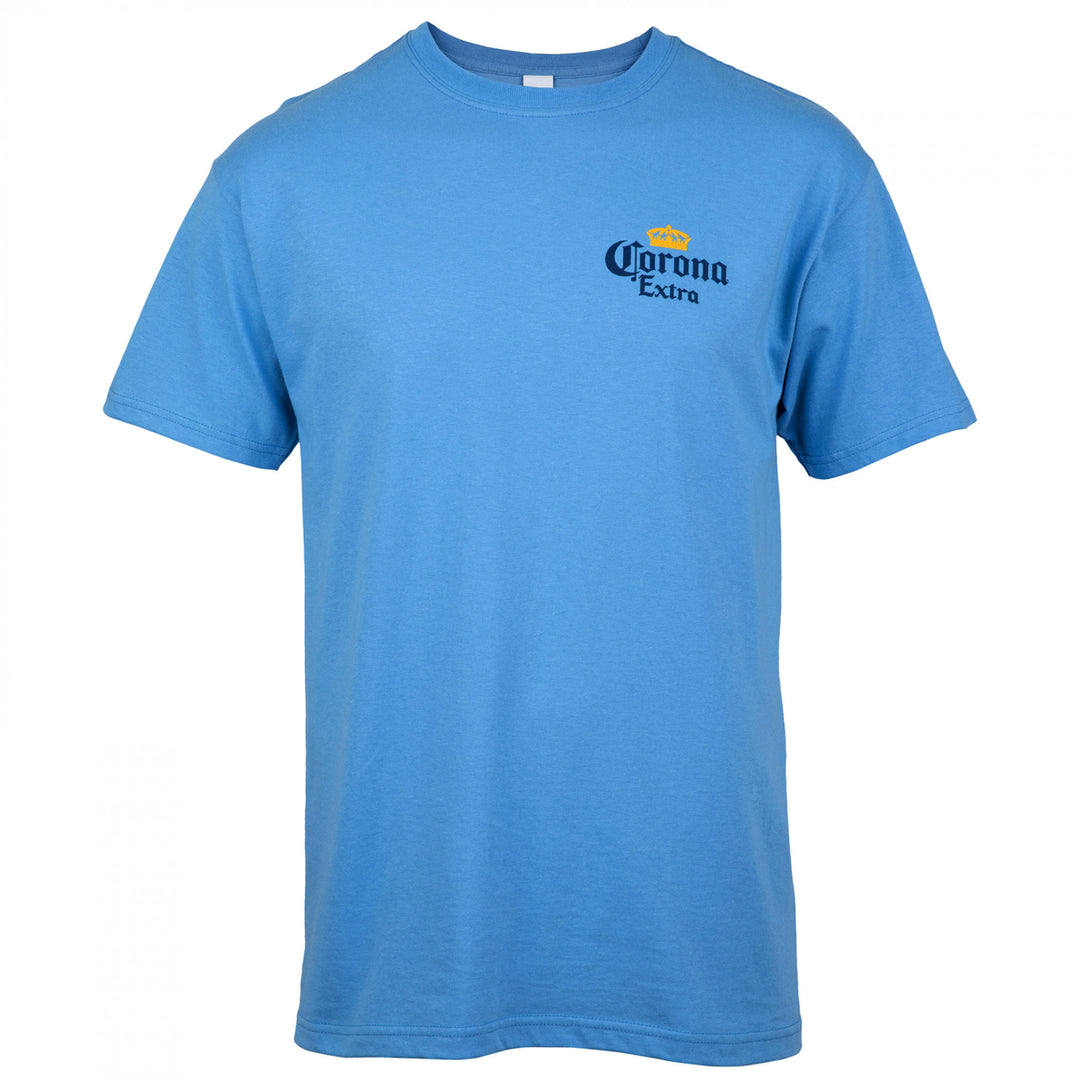 Corona Extra Label Carolina Blue Front and Back Print T-Shirt Image 2