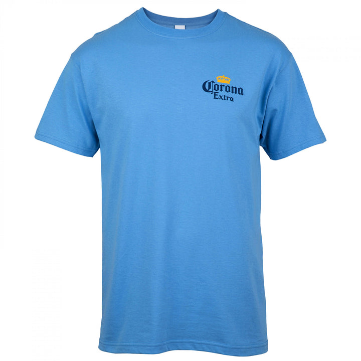 Corona Extra Label Carolina Blue Front and Back Print T-Shirt Image 2