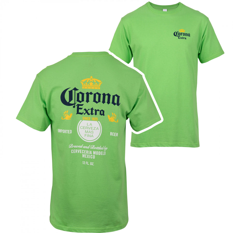 Corona Extra Label Vivid Lime Front and Back Print T-Shirt Image 1