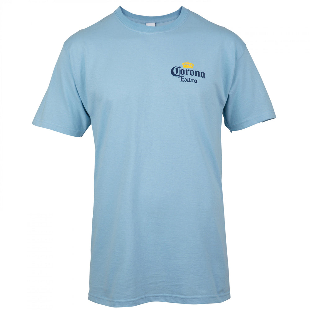 Corona Extra Label Light Blue Front and Back Print T-Shirt Image 2