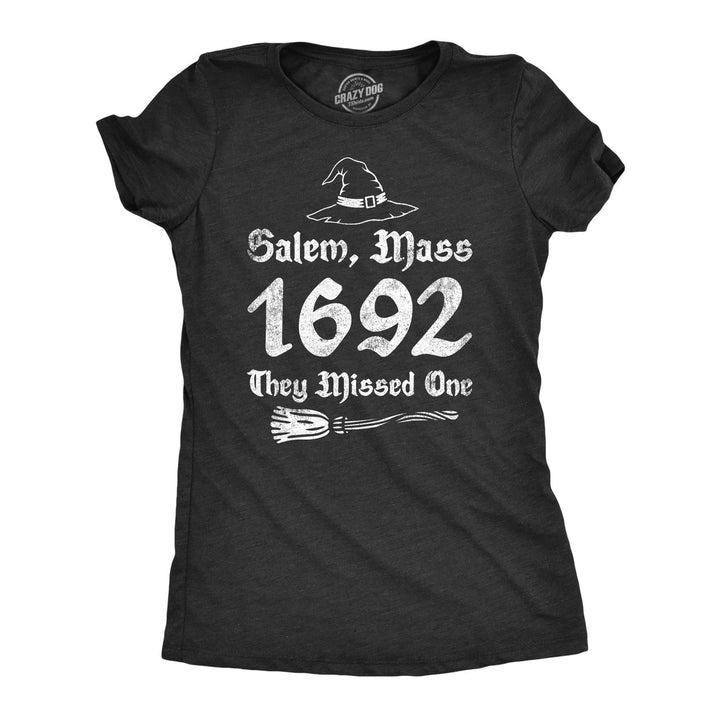 Womens Salem Mass 1692 T Shirt Funny Halloween Witch Broom Joke Tee For Ladies Image 1