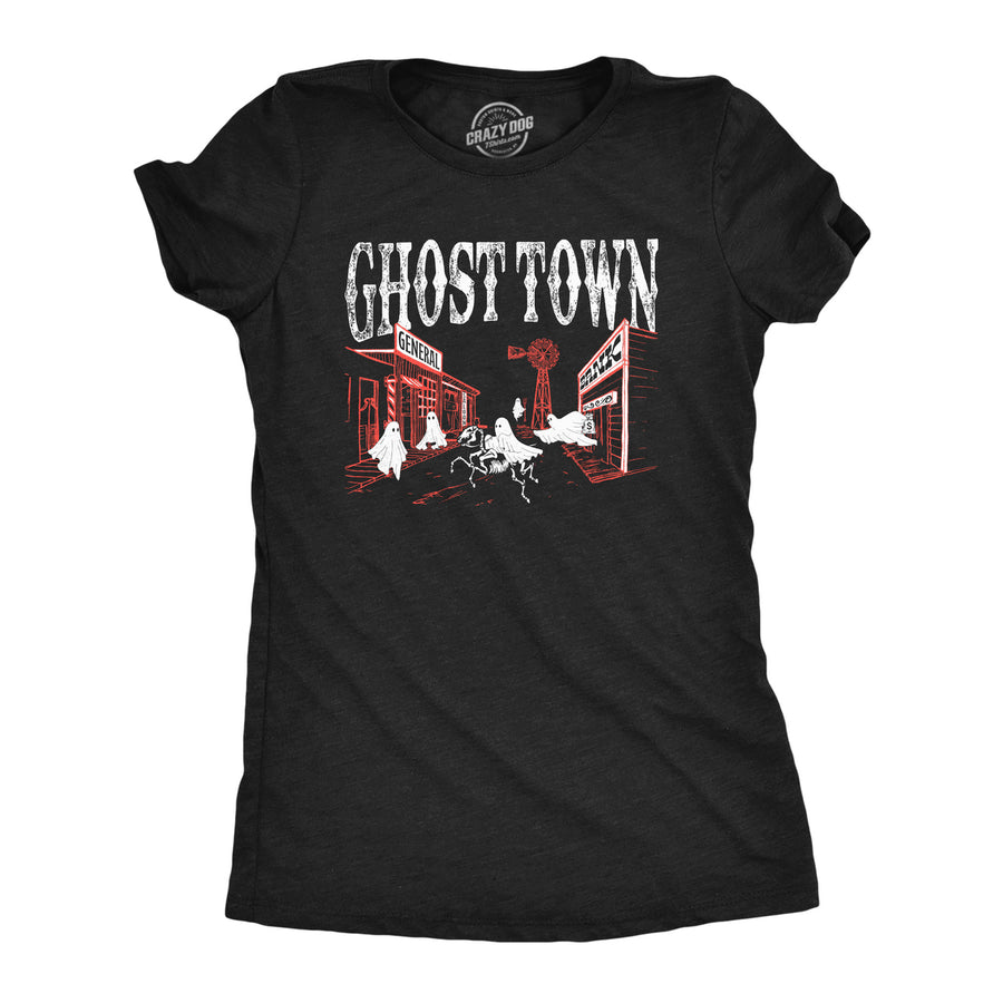 Womens Ghost Town T Shirt Funny Halloween Bed Sheet Ghosts Joke Tee For Ladies Image 1