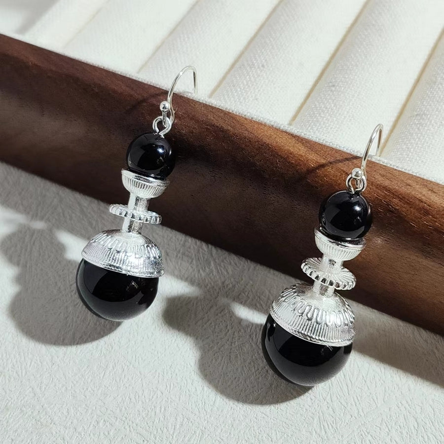 Black onyx earrings  ins design light luxury niche French style 925 silver needle earrings womens simple earrings Image 1