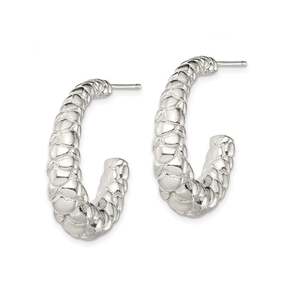 Sterling Silver Polished Textured J-Hoop Earrings Image 2
