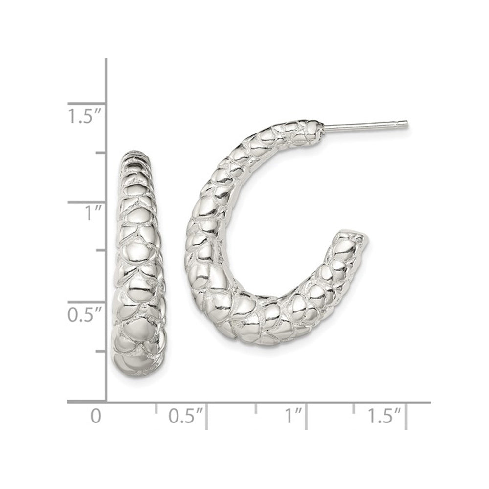 Sterling Silver Polished Textured J-Hoop Earrings Image 4