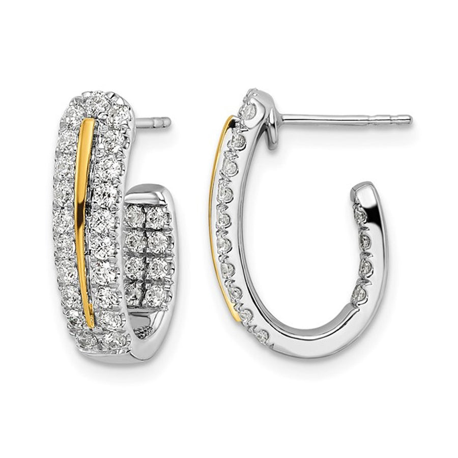 1.00 Carat (ctw VS2-SI1G-H) Lab Grown Diamond J-Hoop Earrings in 14K White Gold Image 1