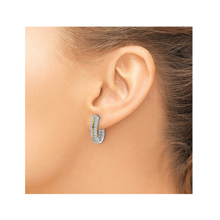 1.00 Carat (ctw VS2-SI1G-H) Lab Grown Diamond J-Hoop Earrings in 14K White Gold Image 4