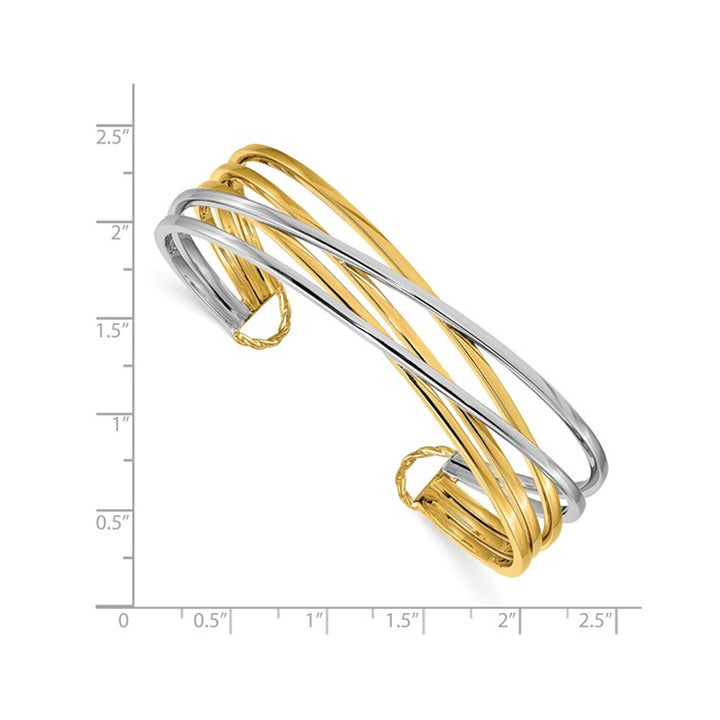 14K Yellow and White Gold Polished Slip-on Cuff Bangle Bracelet Image 3