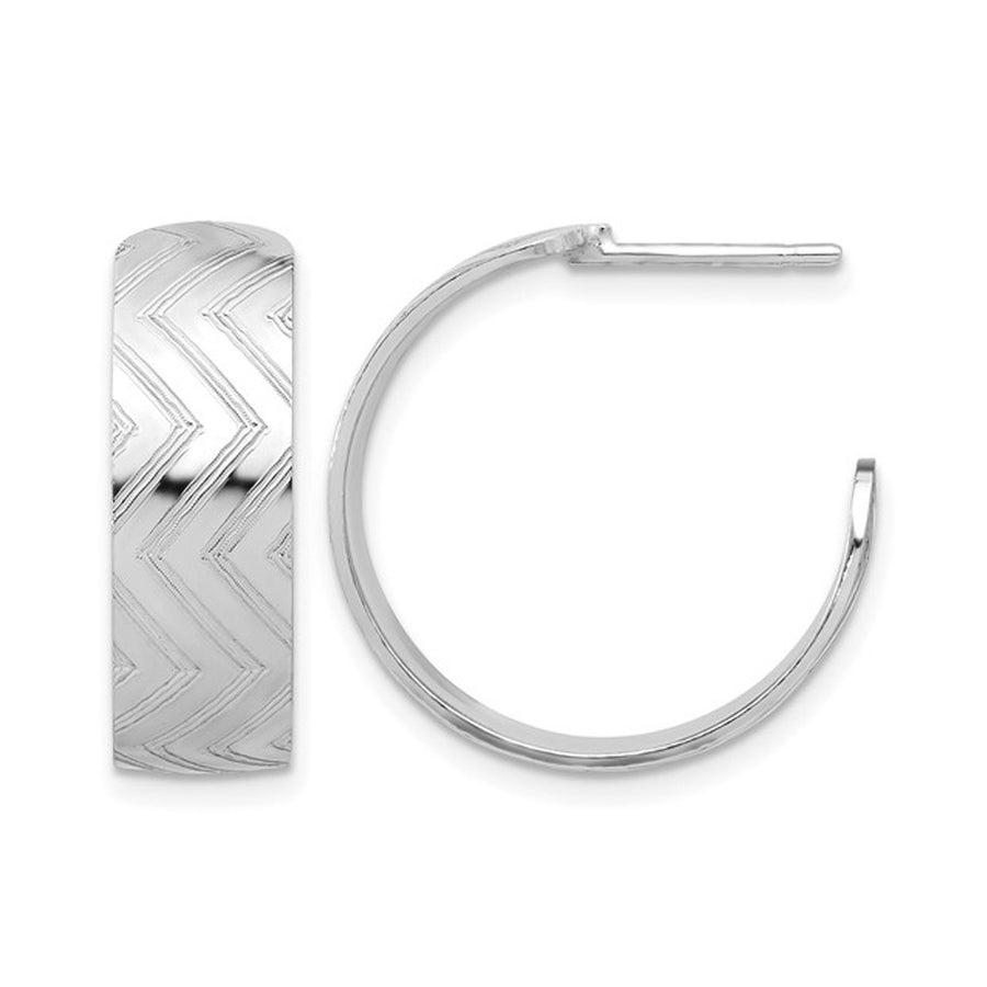 Sterling silver Etched Polished C-Hoop Earrings (7/8 inch) Image 1