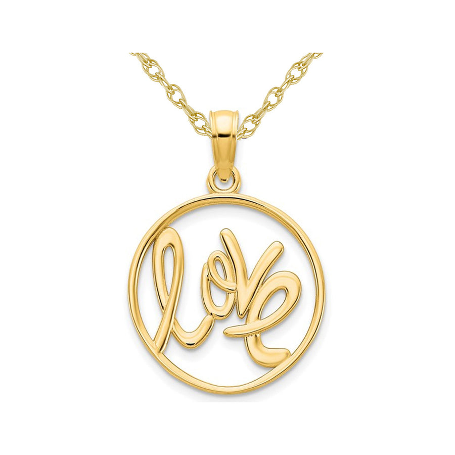 14K Yellow Gold - LOVE - Circle Charm Pendant Necklace with Chain Image 1