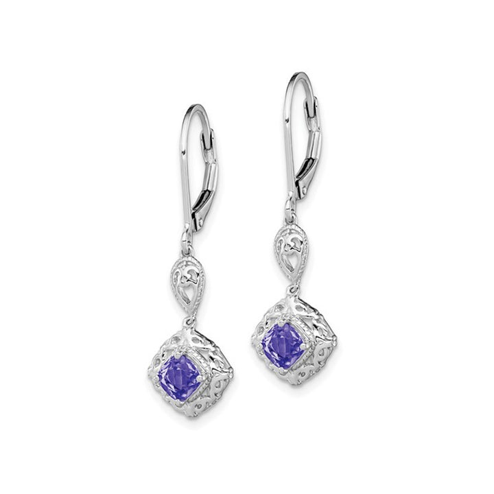 3/5 Carat (ctw) Tanzanite Dangle Earrings in Sterling Silver Image 4