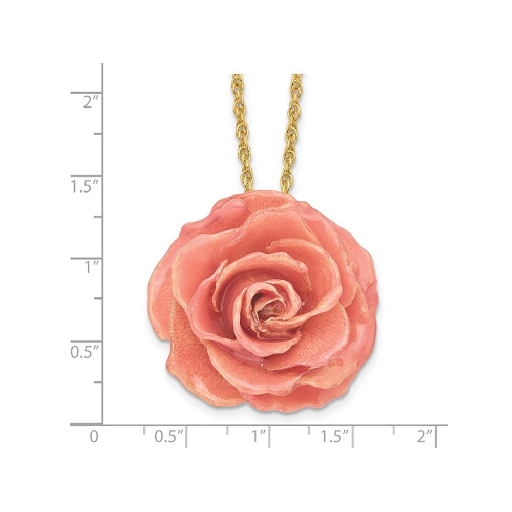 Lacquer Dipped Pink Real Rose with 20 inch Yellow Plated Necklace Image 2