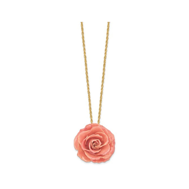 Lacquer Dipped Pink Real Rose with 20 inch Yellow Plated Necklace Image 4