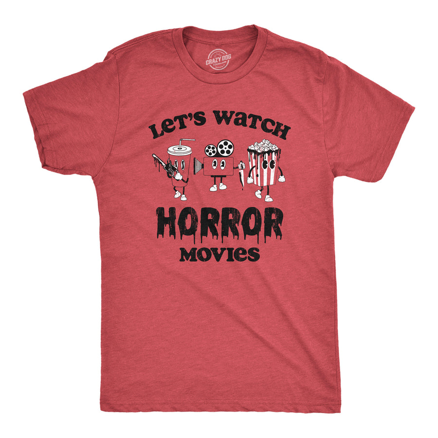 Mens Lets Watch Horror Movies T Shirt Funny Spooky Scary Film Lovers Tee For Guys Image 1