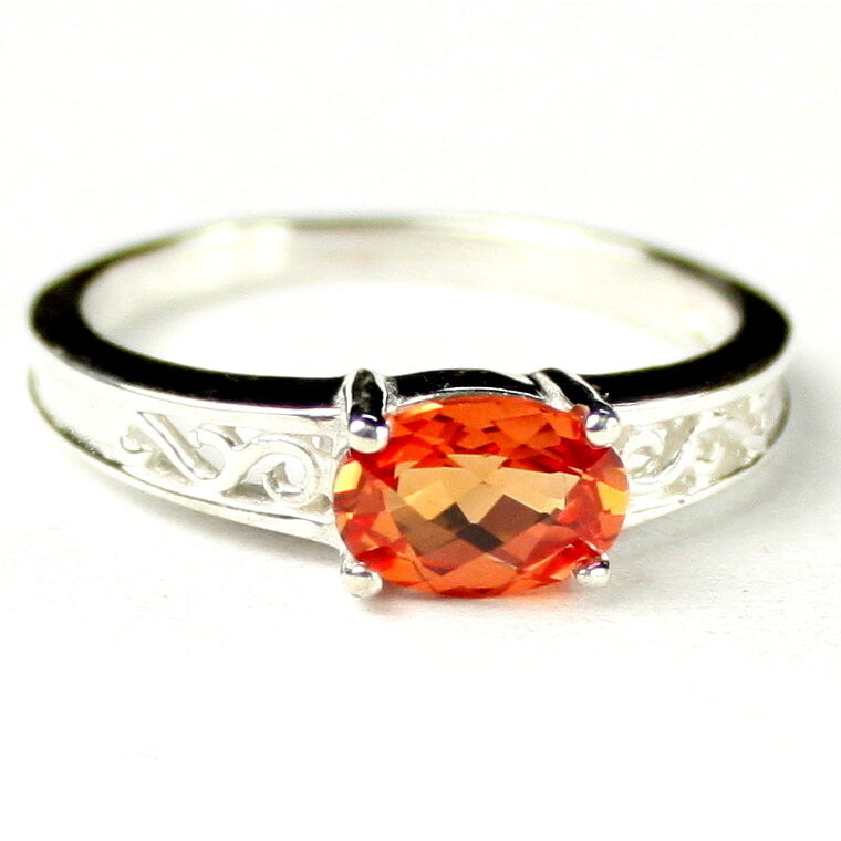 Sterling Silver Ring Created Padparadsha Sapphire SR362 Image 1