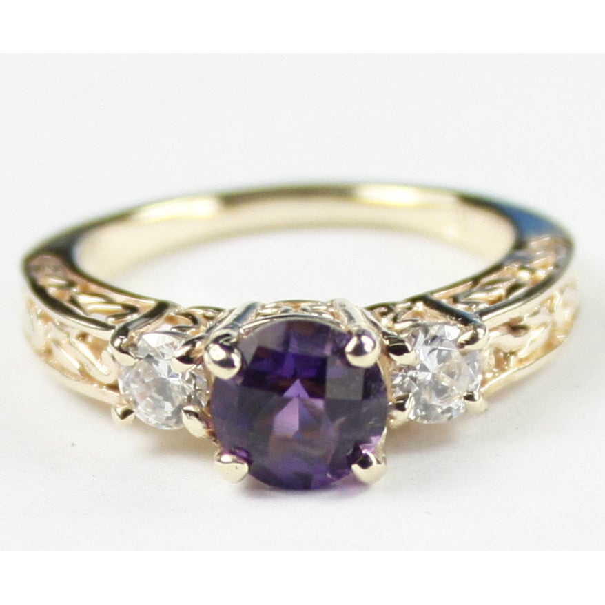 10KY Gold Ring Brazilian Amethyst w 2 Accents R254 Image 1