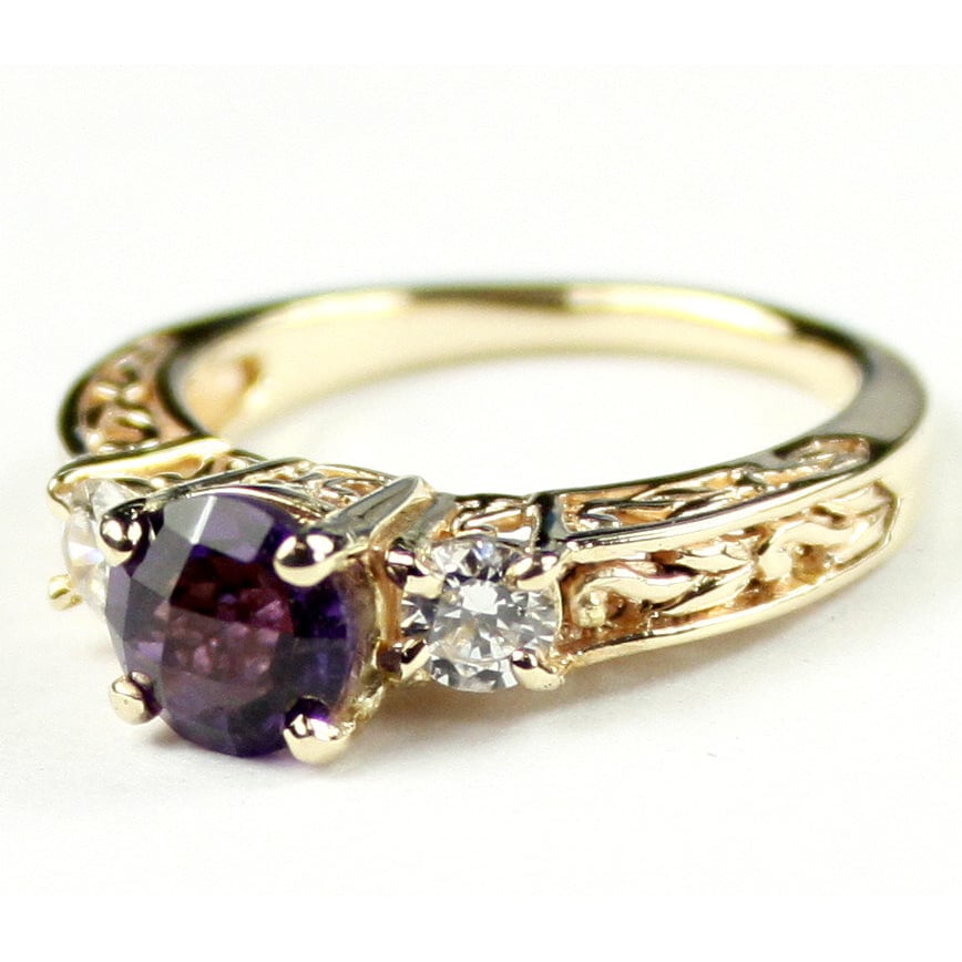 10KY Gold Ring Brazilian Amethyst w 2 Accents R254 Image 2