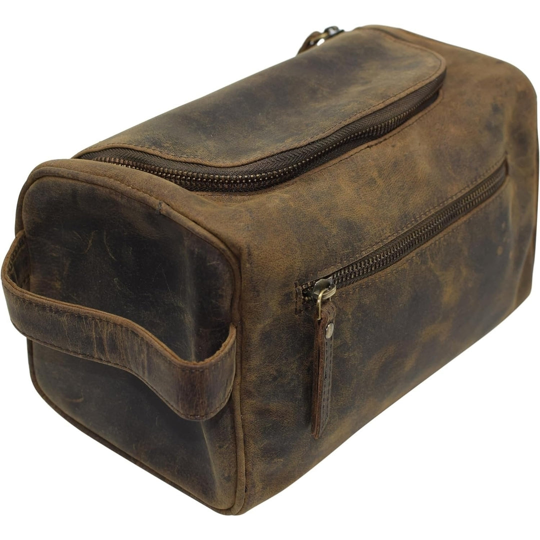 CAZORO Buffalo Vintage Leather Toiletry Bag I Genuine Leather Wash Bag for Men and Women I Cosmetic or Shaving Bag for Image 7