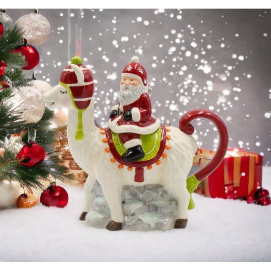 Ceramic Santa Riding Llama Teapot 14 Oz Holiday Image 1