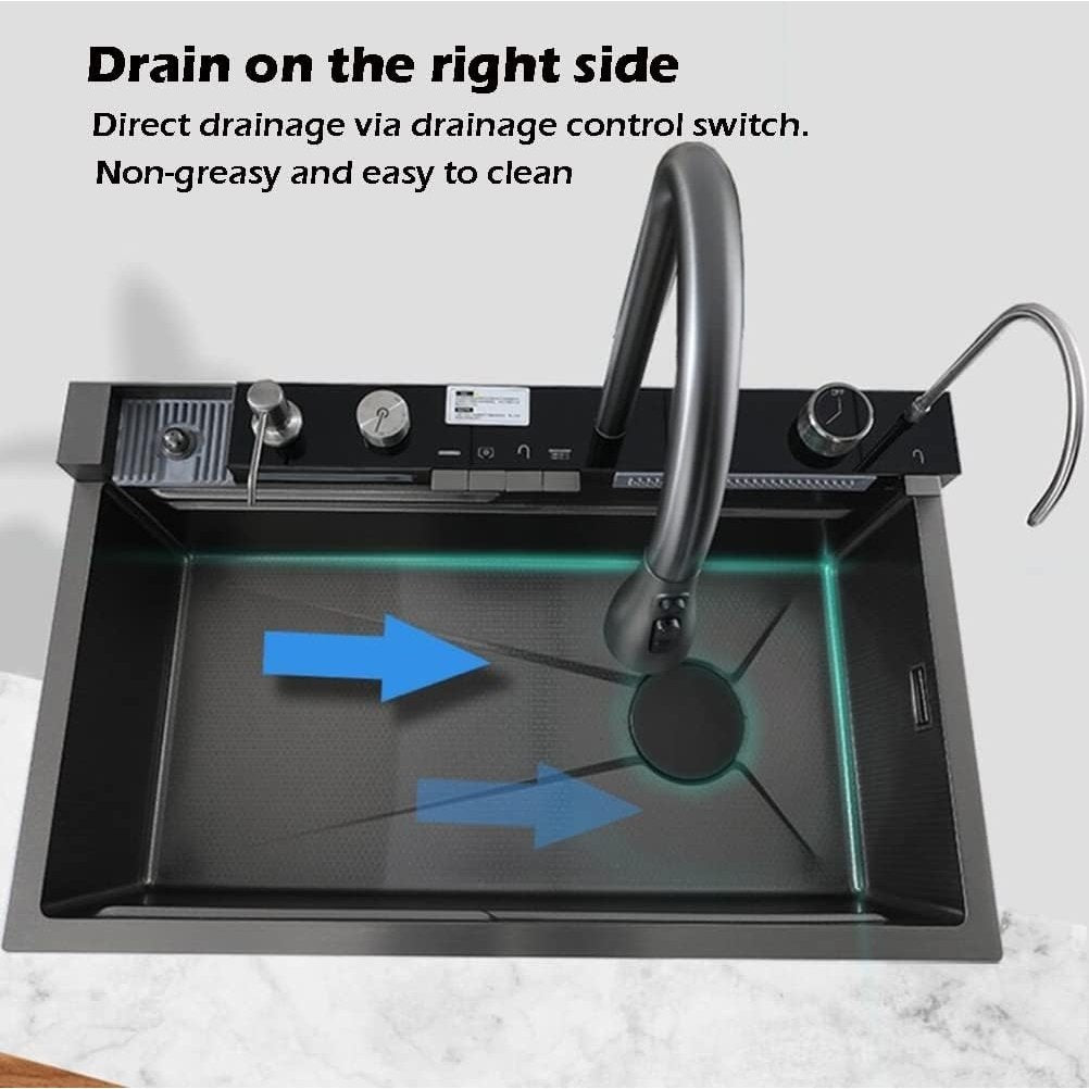 Nano Black Flying Rain Waterfall Sink Household Sink,Integrated Sink with Pull-Out Tap Set 29.5 INCH Image 7