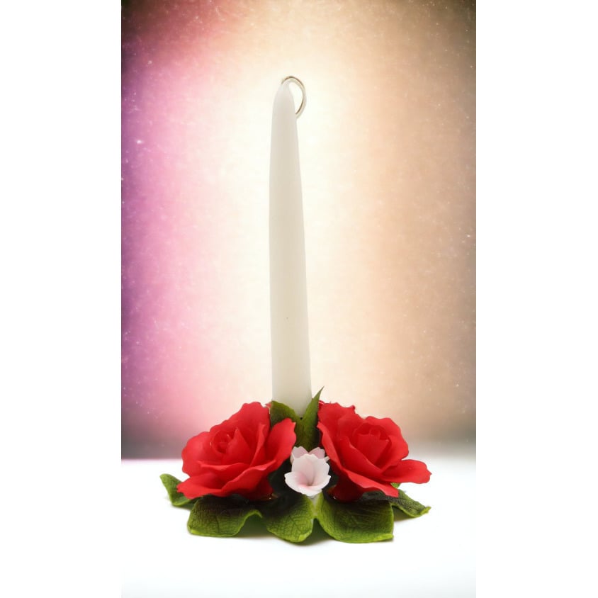 Ceramic Red Rose Candle Holder 6 Inch Wedding Anniversary Gift Image 1