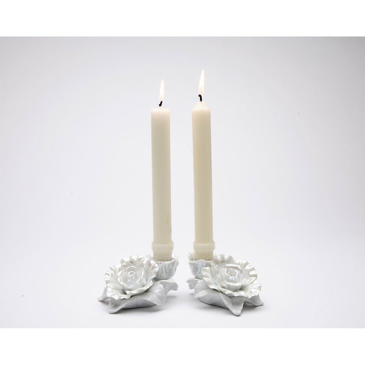 Ceramic White Rose Candle Holder Set of 2 4 Inch Wedding Anniversary Image 3