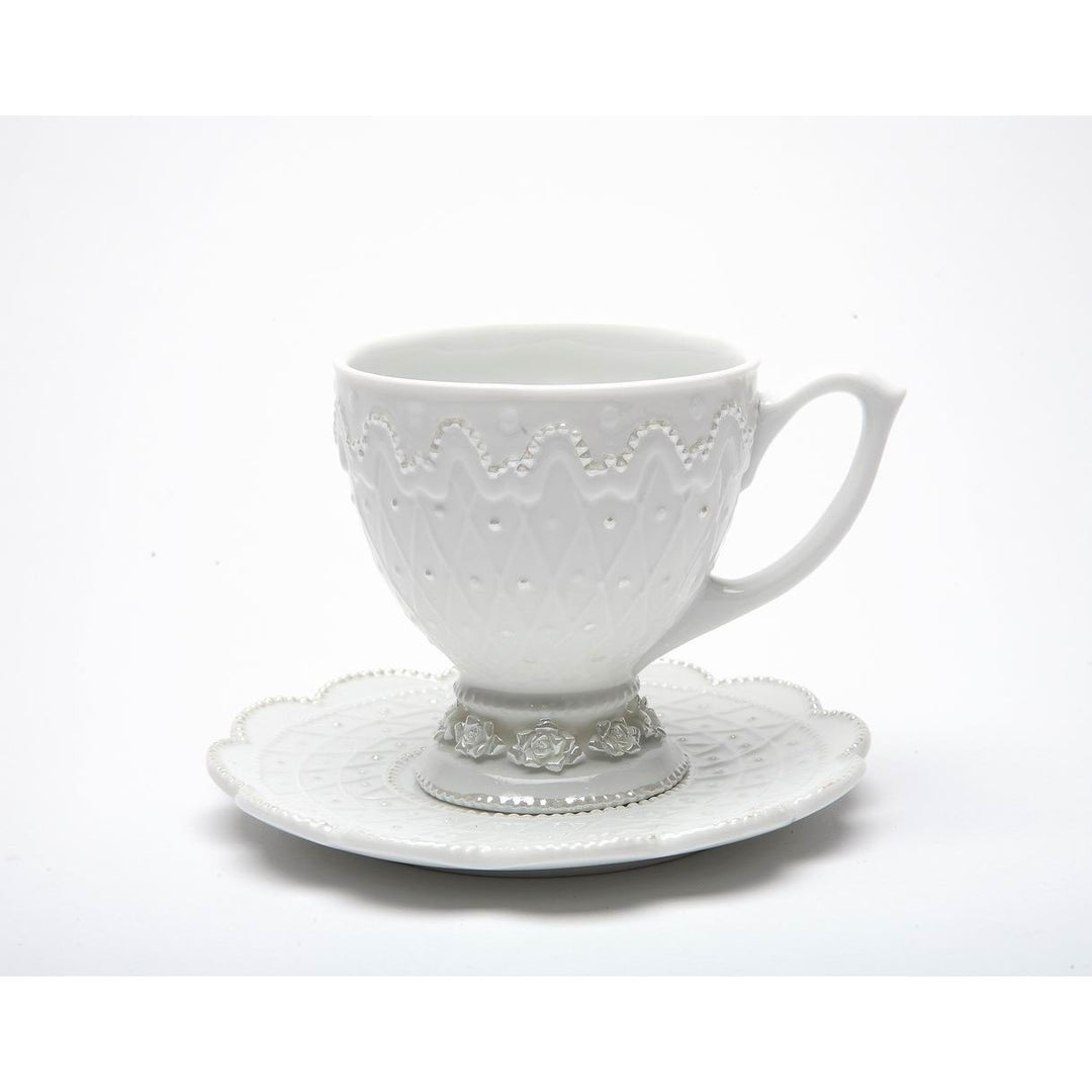 Ceramic White Rose Cup and SaucerWedding Dcor or GiftAnniversary Dcor or GiftHome Dcor Image 3