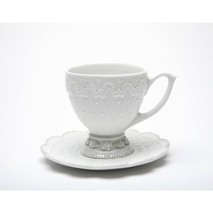 Ceramic White Rose Cup and SaucerWedding Dcor or GiftAnniversary Dcor or GiftHome Dcor Image 3