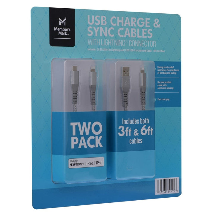 Members Mark USB Lightning 3 Foot and 6 Foot Cables (Pack of 2) Image 3