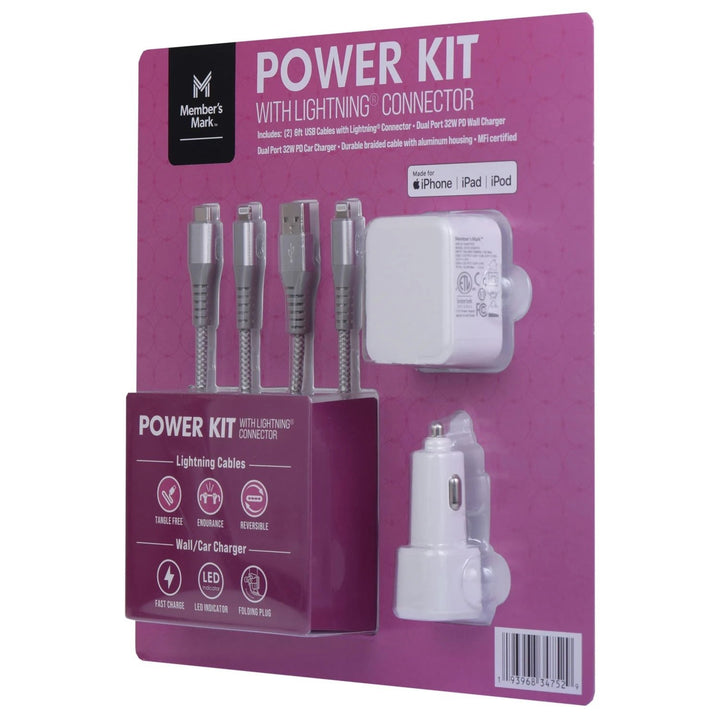 Members Mark Lightning USB Power Kit: Car and Wall Charger and 2 Lightning Cables Image 2