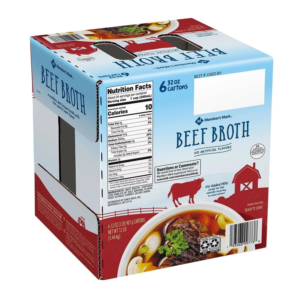 Members Mark Conventional Beef Broth32 Ounce (Pack of 6) Image 2