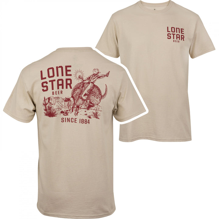 Lone Star Beer Armadillo Riding Front and Back Print T-Shirt Image 1