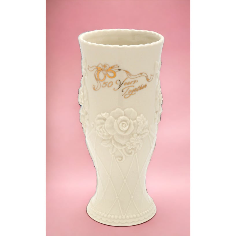 Ceramic 50th Anniversary Flower Vase 7 inches Tall Decor Image 2