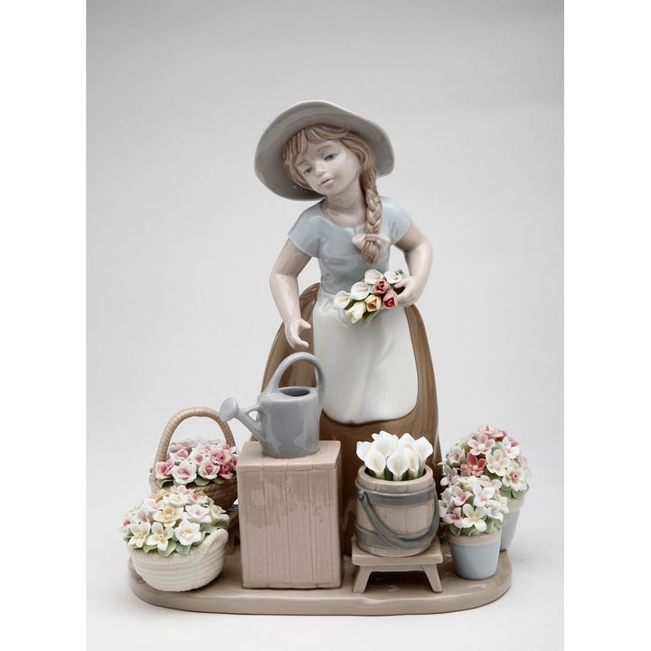 Ceramic Girl with Flower Baskets FigurineHome DcorMomFarmhouse Kitchen Dcor, Image 3