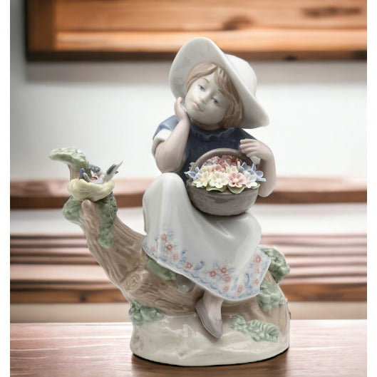 Ceramic Girl with Flower Basket Daydreaming FigurineHome DcorMomFarmhouse Kitchen Dcor, Image 2