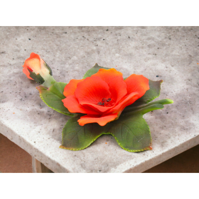 Ceramic Orange Wild Rose Flower FigurineHome DcorMomFarmhouse Kitchen Dcor, Image 2