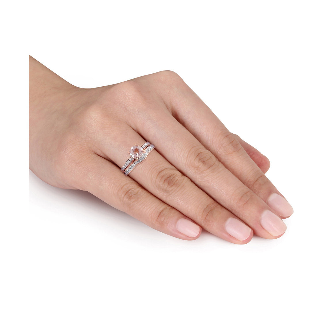1/3 Carat (ctw) Aquamarine Engagement Ring and Wedding Band Set 10K White Gold with Diamonds Image 4