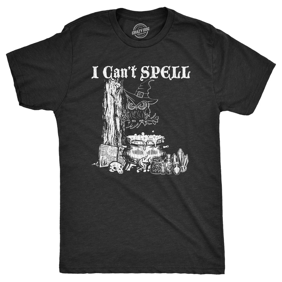 Mens I Cant Spell T Shirt Funny Halloween Witch Owl Spelling Joke Tee For Guys Image 1