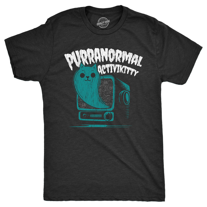 Mens Purranormal Activikitty T Shirt Funny Paranormal Cat T Shirt for Men Graphic Halloween Tee Image 1