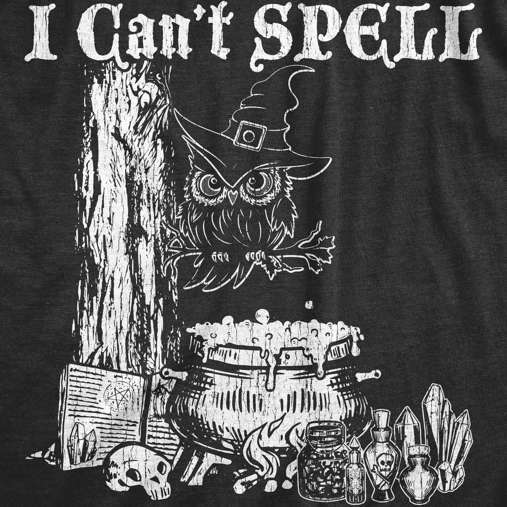 Womens I Cant Spell T Shirt Funny Halloween Witch Owl Spelling Joke Tee For Ladies Image 2