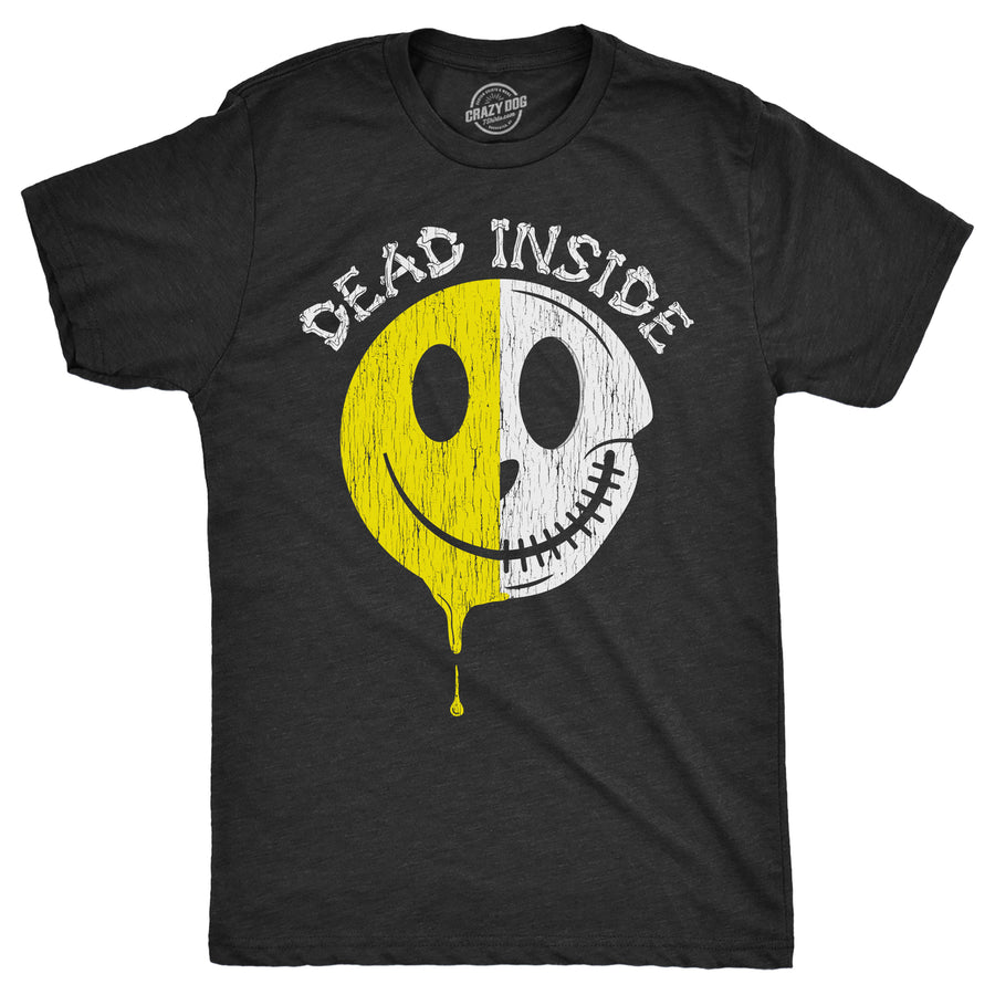 Mens Dead Inside T Shirt Funny Creepy Skeleton Smile Face Joke Tee For Guys Image 1
