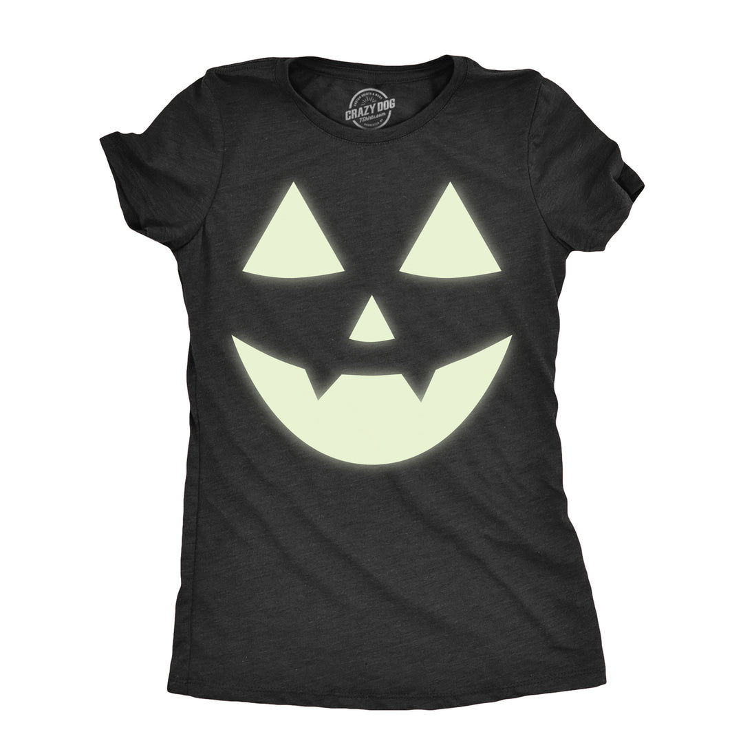 Womens Glow In The Dark Jack O Lantern T Shirt Funny Halloween Spooky Pumpkin Tee For Ladies Image 1