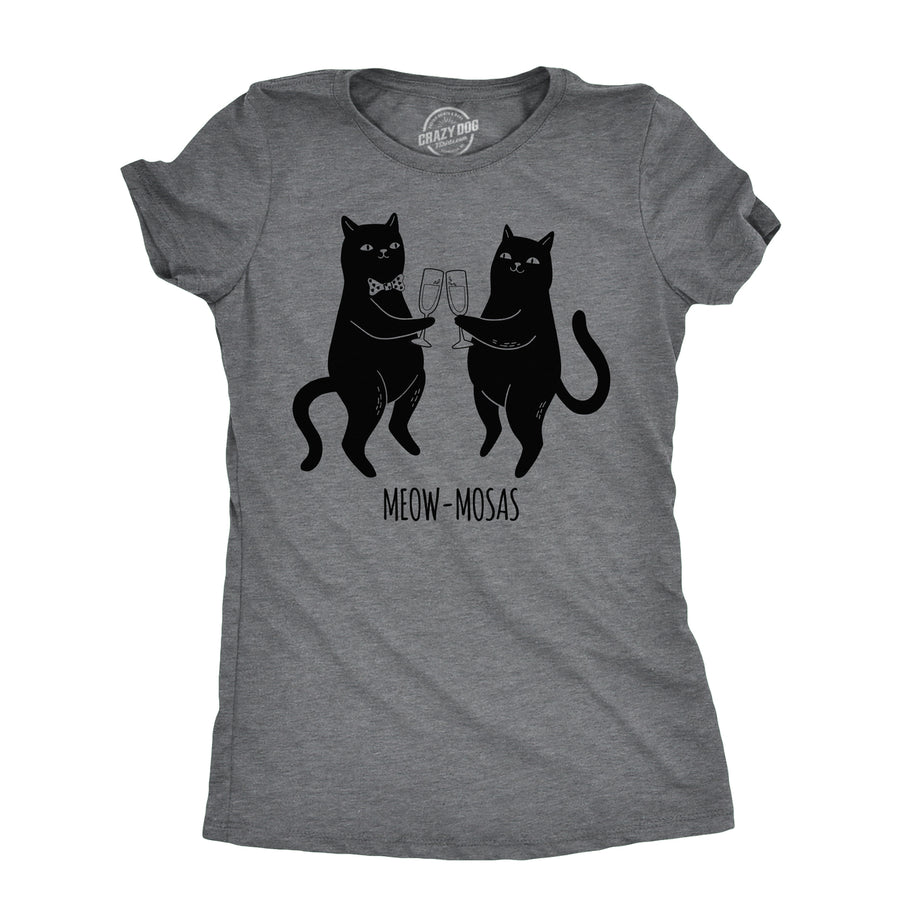Womens Meow Mosas T Shirt Funny Drinking Party Cat Brunch Lovers Tee For Ladies Image 1