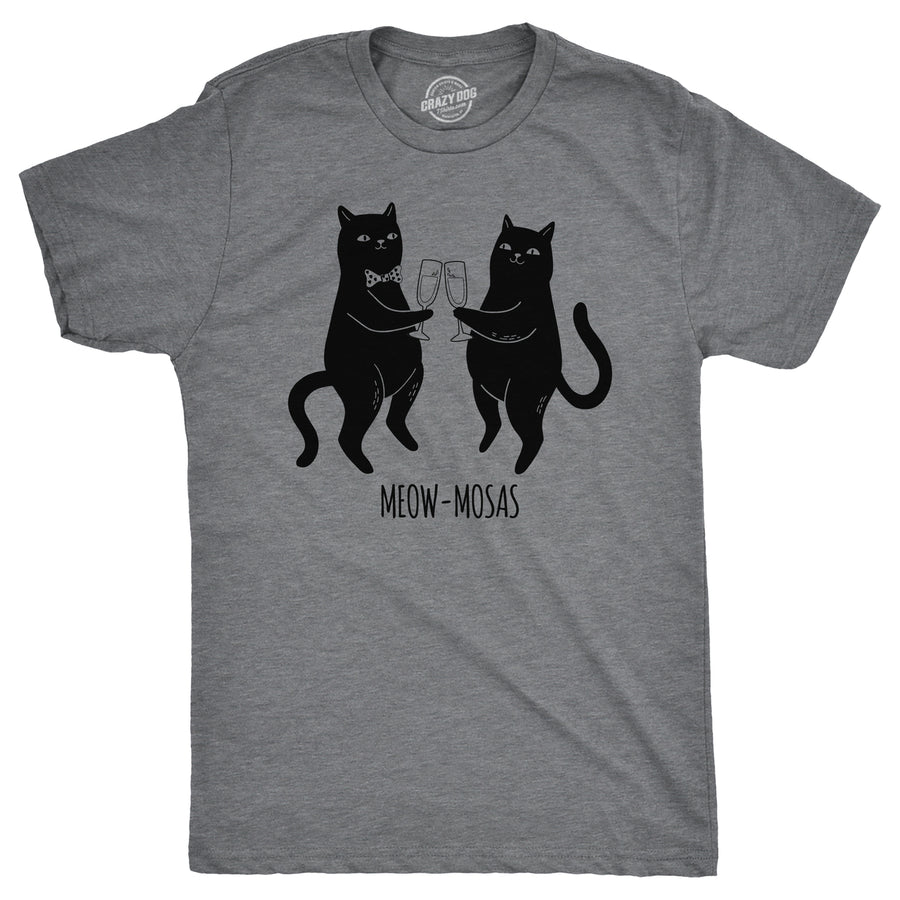Mens Meow Mosas T Shirt Funny Drinking Party Cat Brunch Lovers Tee For Guys Image 1