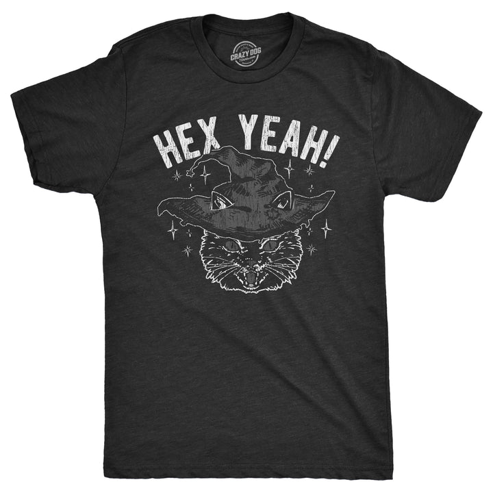 Mens Hex Yeah T Shirt Funny Halloween Witch Black Cat Spell Curse Joke Tee For Guys Image 1