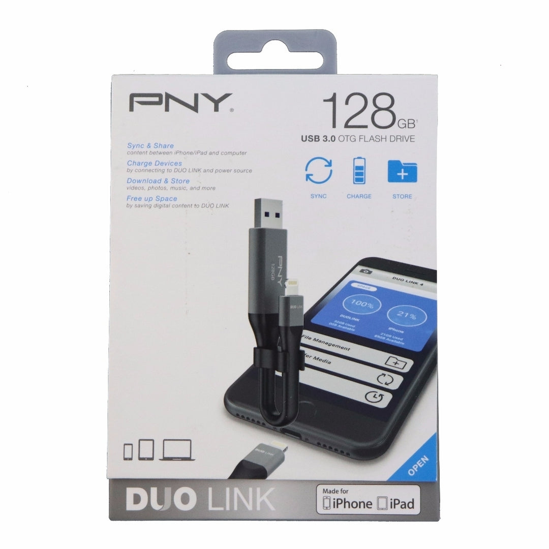 PNY 128GB Duo Link USB 3.0 On the Go Flash Drive for iPhone and iPads Image 1