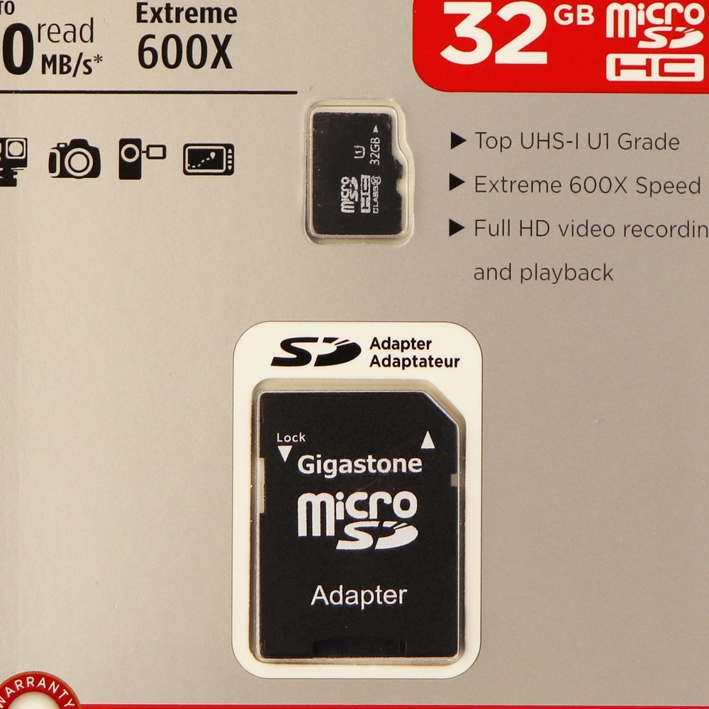 Gigastone 32GB Micro SDHC UHS-1 Class 10 90MBs Memory Card and Adapter Image 2