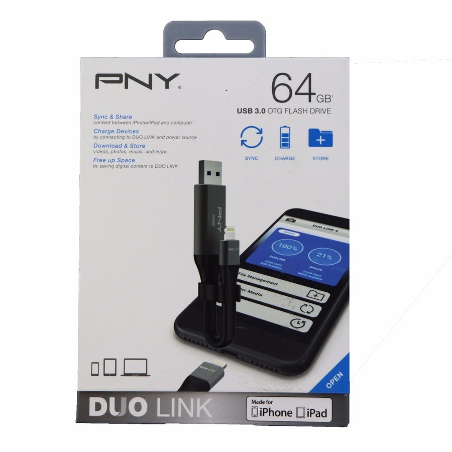 PNY 64GB Duo Link USB 3.0 On the Go Flash Drive for iPhone and iPads Image 1