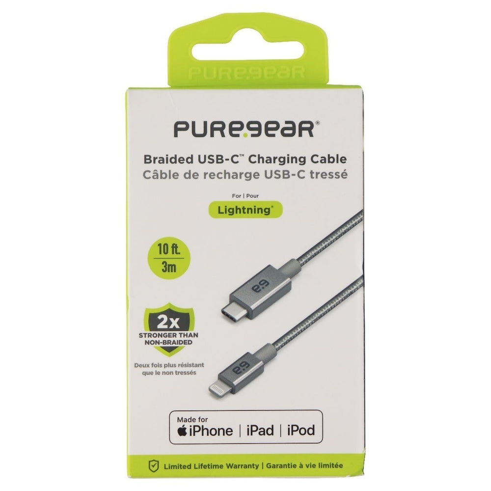 PureGear Braided MFI to USB-C 10ft. Charging Cable - Metallic Space Gray Image 2